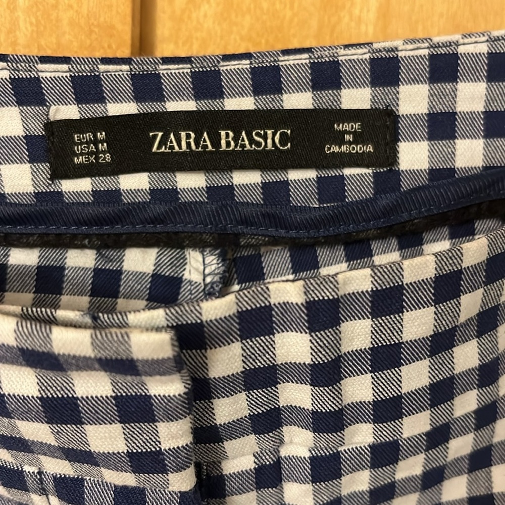 Zara Basic Size Medium Blue And White Gingham Pan… - image 2
